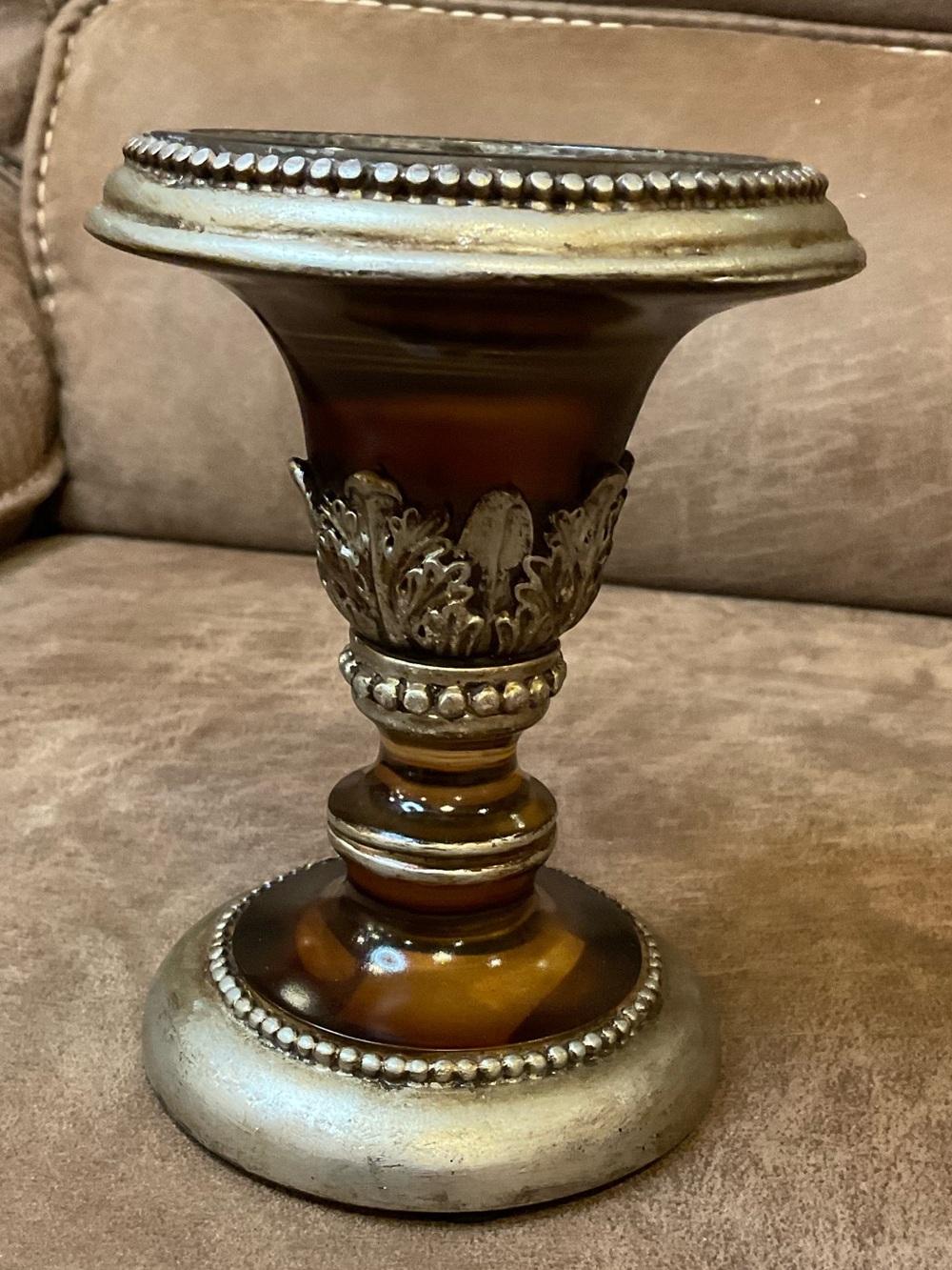 Amber Colored Pillar Candle Holder